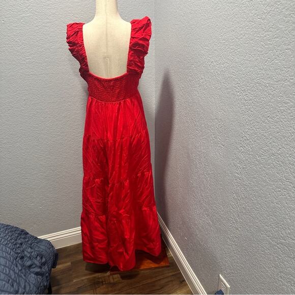 Jason Wu Size XL Red Linen Blend Ruffle Tiered Maxi Dress Resort Coastal Elegant - Picture 4 of 7